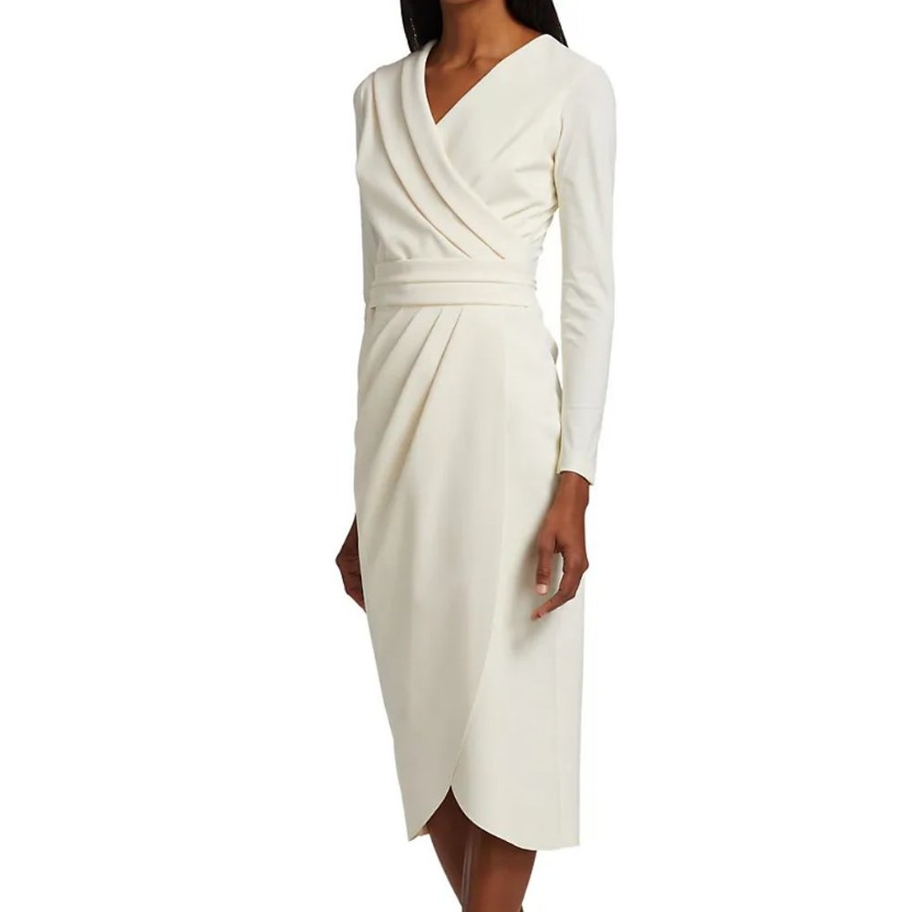NWT$750 Chiara Boni La Petite Robe Jodene Pleated Wrap Midi Dress 46 10 - Picture 5 of 14